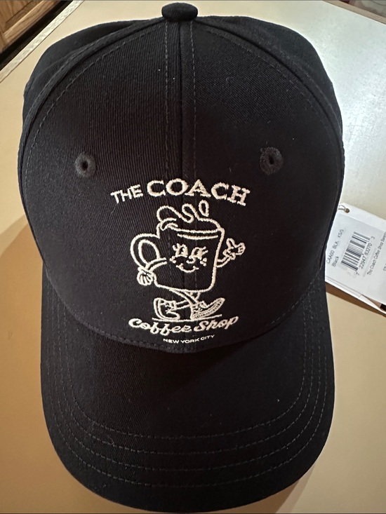 Coach Accessories - Coach Coffee Shop Black Baseball Cap with White Embroidered Coffee Character